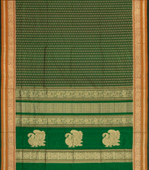 Green Handloom Silk Cotton Saree With Zari Checks-SC4271