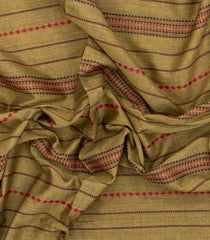 Beige Woven Bengal Cotton Saree With Stripes & Contrast Border-BG1884