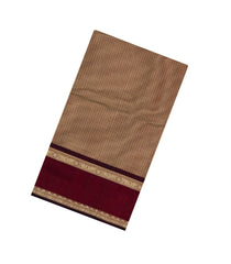 Beige Handloom Silk Cotton Saree With Stripes & Contrast Border-SC4432