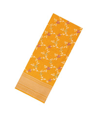 Mustard Printed Synthetic Dola Silk Saree With Floral Motifs & Zari Stripes-SY0464