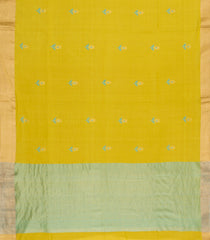Lime Green Printed Tussar Silk Saree With Floral Motifs-TU3456