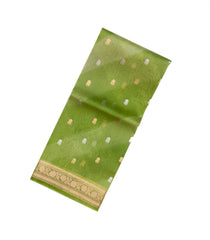 Light Green Handloom Banarasi Organza Silk Saree With Floral Buttas-BE1588