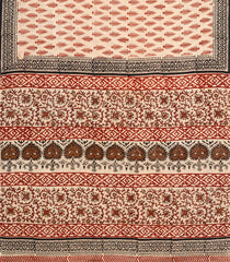 Cream Printed Jaipur Cotton Saree With Printed Floral Motifs-JC1767