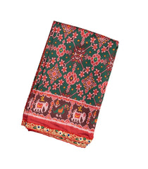 Dark Green Handloom Blended Silk Saree With Ikat Motifs & Hand Embroidered Selvage-EN1714