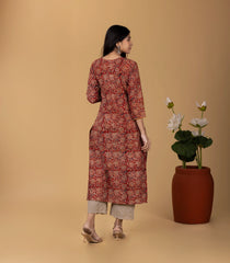 Red Kalamkari Inspired Printed Floral Kurta-KR0838