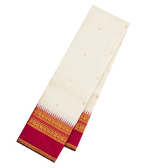 White Handloom Korvai Kanchipuram Silk Saree With Zari Buttas-KA15344