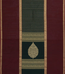 Bottle Green Handloom Muppagam Kanchi Cotton Saree With Checks-KC1749