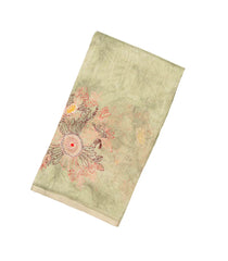Light Green Woven Blended Tussar Saree With Embroidered Floral Motifs-BL3847