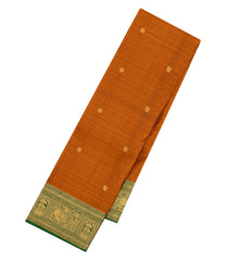 Rust Handloom Kanchipuram Silk Saree With Zari Stripes & Buttas-KA14165