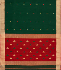 Bottle Green Handloom Maheswari Silk Cotton Saree With Buttas-SC4152