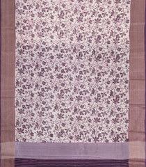 Lilac Printed Chanderi Cotton Saree With Floral Motifs & Zari Border-CC1668