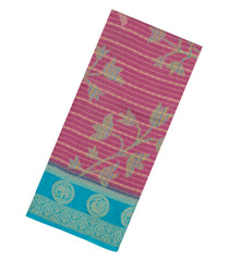 Dusty Pink Printed Synthetics Dola with Zari Stripes & Contrast Border-BL5216