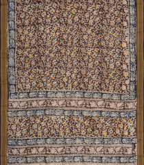 Dark Brown Printed Kalamkari Cotton Saree With Zari Border-KAL1220