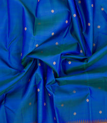Blue Handloom Korvai Kanchipuram Silk Saree With Zari Buttas-KA16726