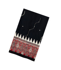 Black Printed Modal Silk Saree With Embroidered Motifs-PS0744