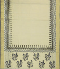 Off White Woven Kerala Cotton Tissue Saree With Printed Motifs-KEC1058