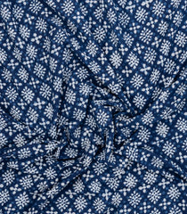 Indigo Printed Jaipur Cotton Saree With Floral Motifs-JC1514