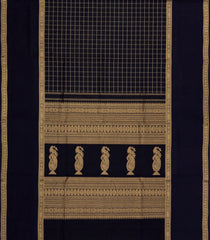 Black Handloom Silk Cotton Saree With Checks-SC4197