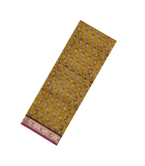 Oil Mustard Printed Chanderi Cotton Saree With Zari Border-CC1627