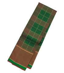 Dark Green Handloom Kanchipuram Silk Saree With Checks-KA12735