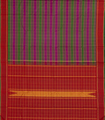 Magenta & Green Handloom Kanchipuram Silk Saree With Checks & Contrast Border-KA13907