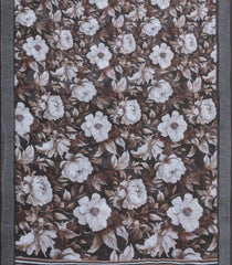 Dark Brown Printed Synthetic Linen Saree With Floral Motifs-SY0207