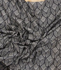 Black Woven Tussar Silk Saree With Printed Geometric Motifs-TU3072
