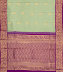 Mint Green Handloom Korvai Kanchipuram Silk Saree With Peacock Buttas-KA15496