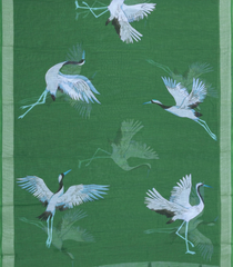Sea Green Printed Art Linen Saree With Zari Border-BL5550