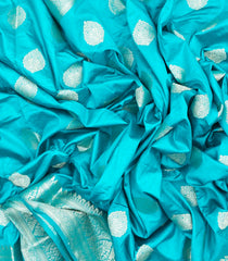 Turquoise Woven Art Tussar Silk Saree With Floral Motifs-BL4626