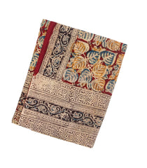 Crimson Woven Kalamkari Cotton Saree With Printed Leaf Motifs