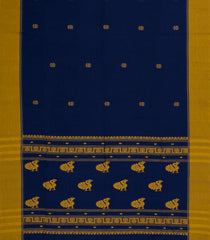 Dark Blue Handloom Bengal Cotton Saree With Floral Buttas-BG1620