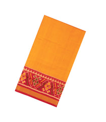 Mango Yellow Handloom Rajkot Patola Silk Saree With Contrast Ikat Border-IK0549