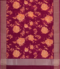 Crimson Printed Chanderi Cotton Saree With Zari Border-CC1694