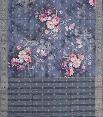 Grey Printed Synthetic Dola Silk Saree With Zari Buttas & Border-SY0247