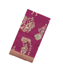 Burugndy Printed Tussar Silk Saree With Floral Motifs-TU3628