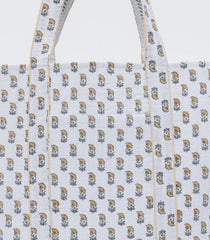 White Bagru Printed Handmade Cotton Quilted Tote Bag-ACS1038