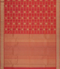 Red Handloom Kanchipuram Silk Saree With Checks & Buttas-KA15092