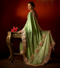 Cardamom Green Woven Blended Katan Silk With Heavy Zircon Work-BL4002