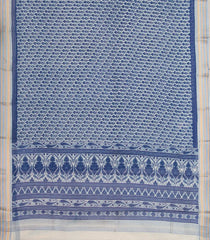 Blue Handloom Chanderi Cotton Saree With Printed Floral Motifs-CC1260