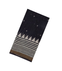 Black Printed Synthetic Linen Saree With Temple Border-SY0477