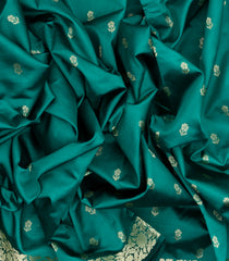 Cyan Woven Banarasi Silk Saree With Floral Motifs-BE1608