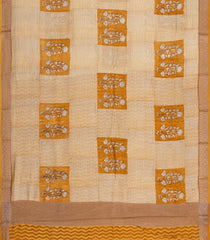 Mustard Printed Chanderi Cotton Saree With Zari Border-CC1582