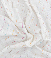 White Woven Linen Saree With Chevron Stripes-LI0722