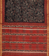 Black Printed Chanderi Cotton Saree With Zari Border-CC1652