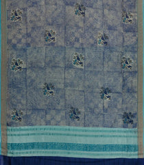 Indigo Printed Chanderi Cotton Saree With Bird Motifs-CC1450