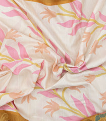 White Printed Art Tussar Saree With Zari Border-BL5003