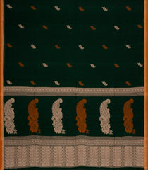Dark Green Handloom Bengal Cotton Saree With Mango Buttas-BG1591