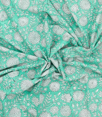 Aquamarine Printed Jaipur Cotton Saree With Floral Motifs-JC1950