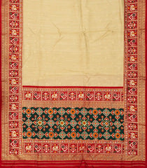 Beige Woven Art Dola Silk Saree With Printed Ikat Motifs-BL3694